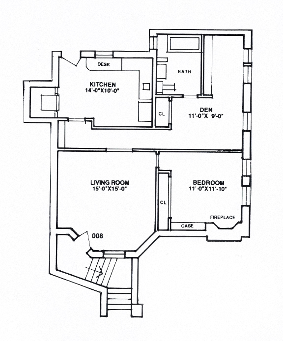 Floor plan for 1 bed, 1 bath, 749 sqft